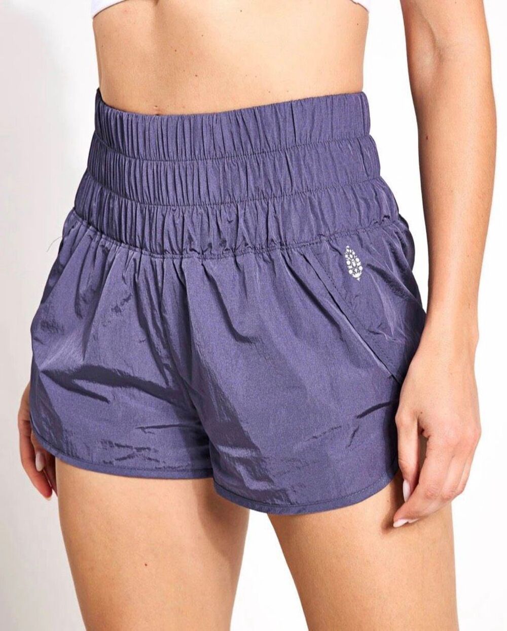 Free People FP Movement Purple Smocked Running Shorts XS High Rise Athletic